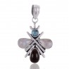 Black Onyx Smoky and Rainbow Moonstone Butterfly Pendant Locket Sterling Silver