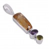 Citine Amethyst and Peridot Silver Gemstone Pendant Necklace
