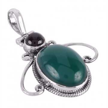 Solid Silver and Onyx Pendant Necklace