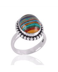 Rainbow Calsilica 925 Solid Sterling Silver Designer Ring