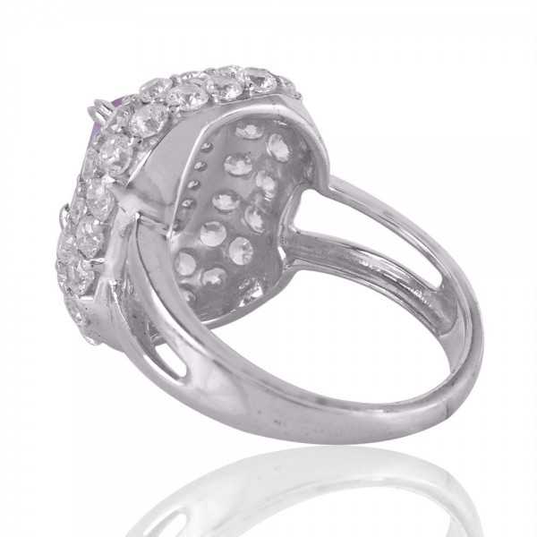 Amethyst and Cubic Zircon 925 Solid Sterling Silver Designer Ring