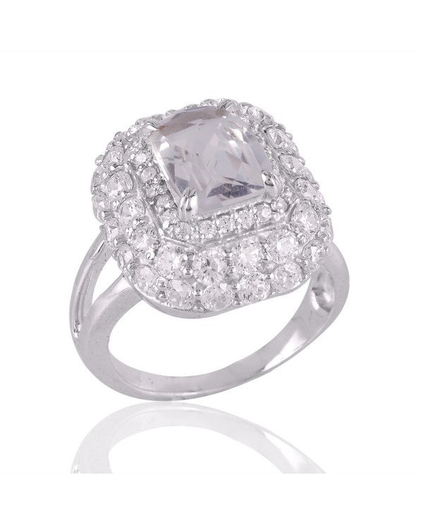Crystal Quartz and Cubic Zirconia Sterling Silver Engagement Ring