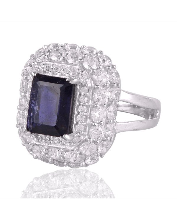 Iolite and Cubic Zirconia Sterling Silver Engagement Ring