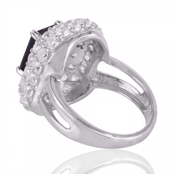 Iolite and Cubic Zirconia Sterling Silver Engagement Ring