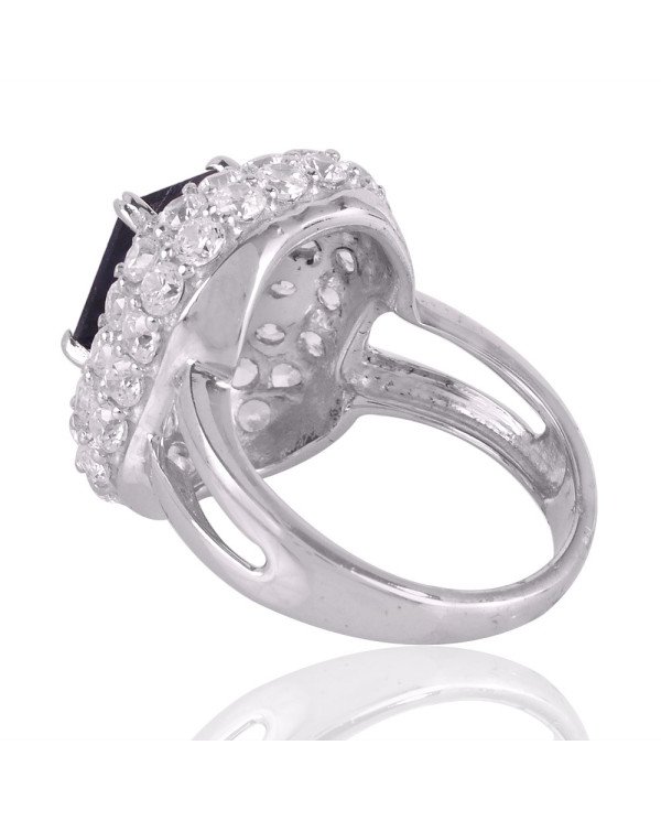 Iolite and Cubic Zirconia Sterling Silver Engagement Ring