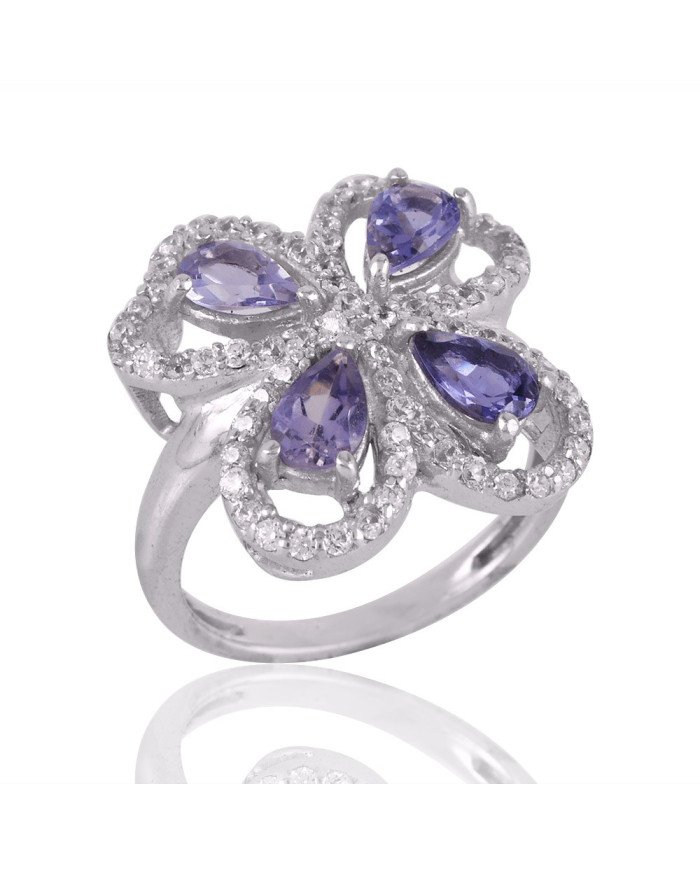 Amethyst and Cubic Zircon Butterfly Solid Silver Engagement Ring
