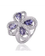 Amethyst and Cubic Zircon Butterfly Solid Silver Engagement Ring