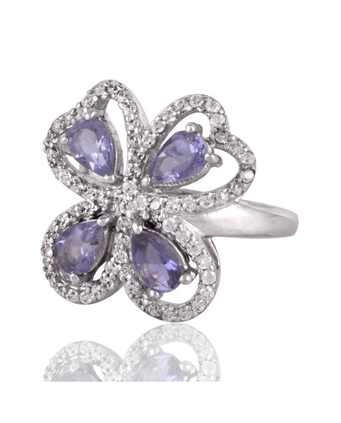 Amethyst and Cubic Zircon Butterfly Solid Silver Engagement Ring