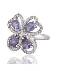Amethyst and Cubic Zircon Butterfly Solid Silver Engagement Ring