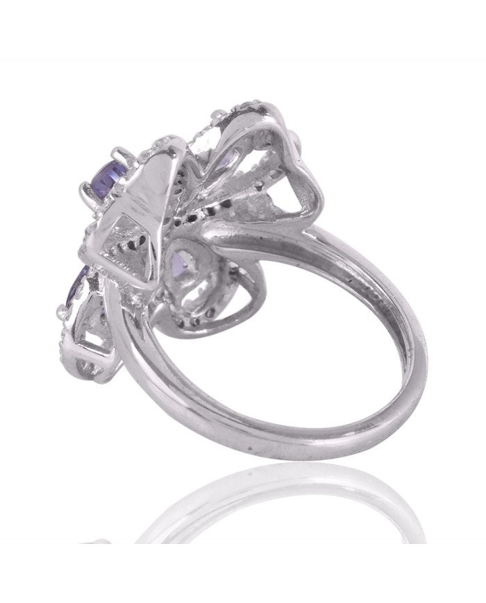 Amethyst and Cubic Zircon Butterfly Solid Silver Engagement Ring