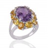 Amethyst and Yellow Cubic Zirconia Designer Sterling Silver Ring