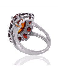 Amber and Garnet Gemstone 925 Solid Sterling Silver Designer Ring
