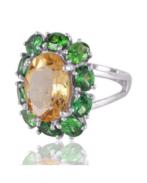 Citrine and Green Cubic Zirconia Designer Sterling Silver Ring