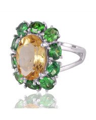 Citrine and Green Cubic Zirconia Designer Sterling Silver Ring