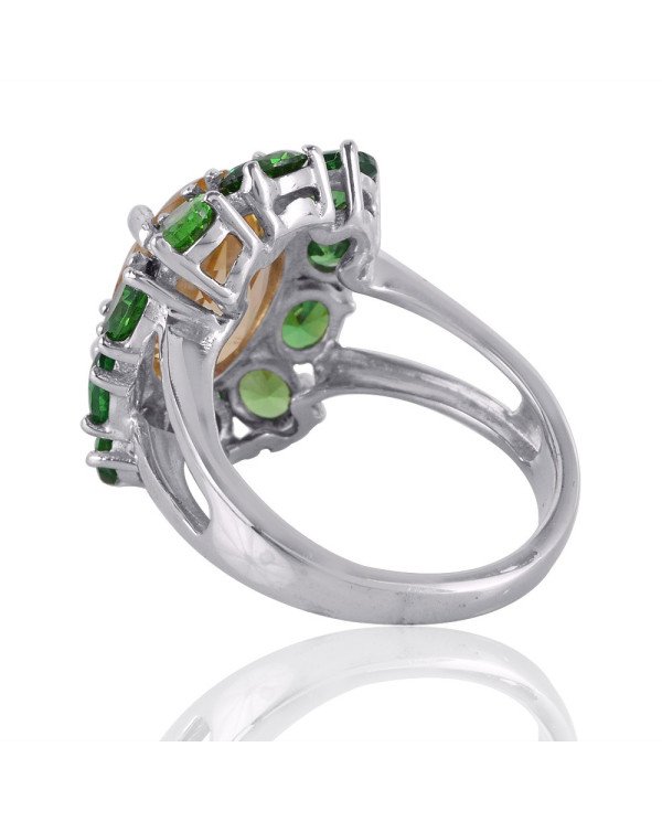 Citrine and Green Cubic Zirconia Designer Sterling Silver Ring