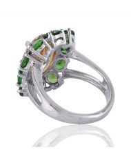 Citrine and Green Cubic Zirconia Designer Sterling Silver Ring