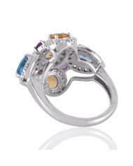 Blue Topaz and Citrine Amethyst Cubic Zirconia Sterling Silver Ring