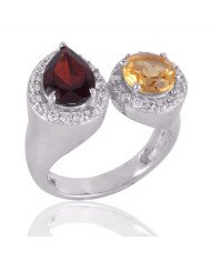 Garnet and Citrine Cubic Zirconia Sterling Silver Cocktail Ring