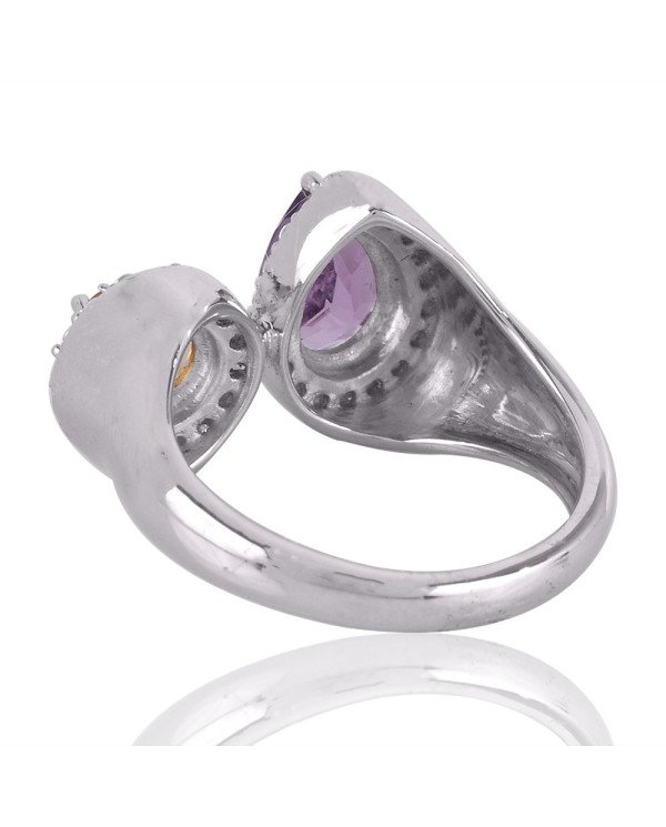 Amethyst and Citrine Gemstone Cubic Zirconia Sterling Silver Ring