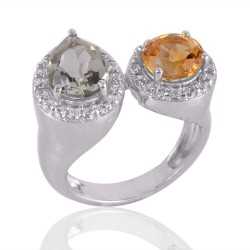 Citrine and Green Amethyst Cubic Zirconia Sterling Silver Ring