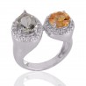 Citrine and Green Amethyst Cubic Zirconia Sterling Silver Ring