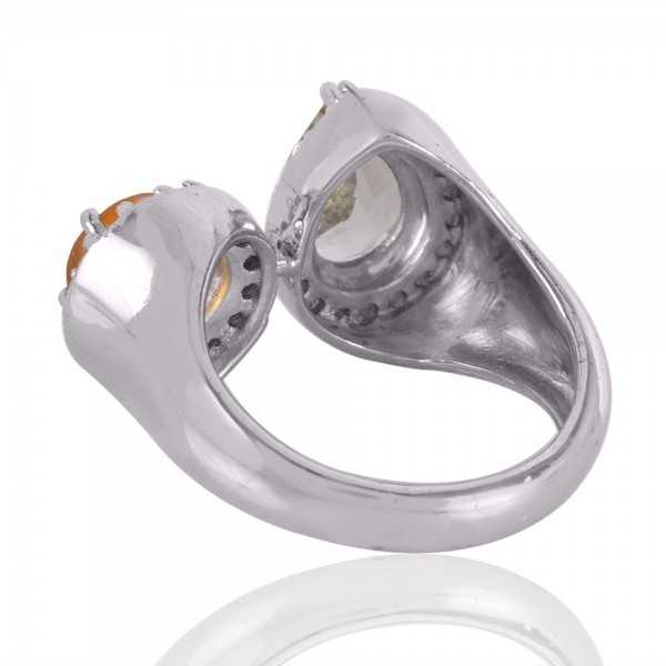 Citrine and Green Amethyst Cubic Zirconia Sterling Silver Ring