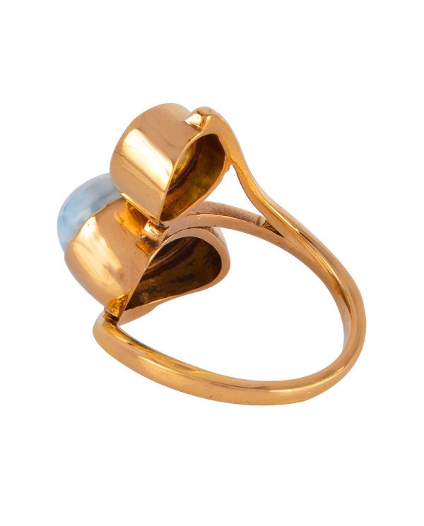 Larimar and Peridot Gemstone Handmade Statement 18 K Gold Vermeil Ring