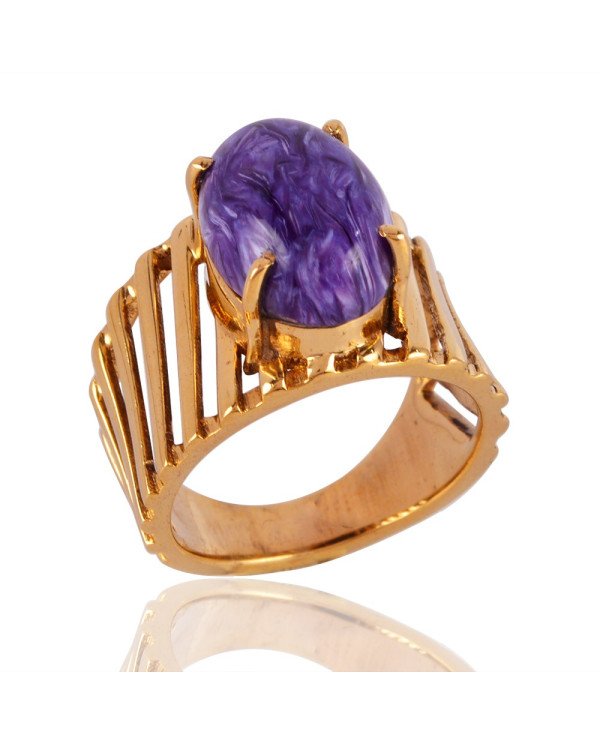 Charoite Gemstone Handmade Statement 18K Gold Vermeil Ring