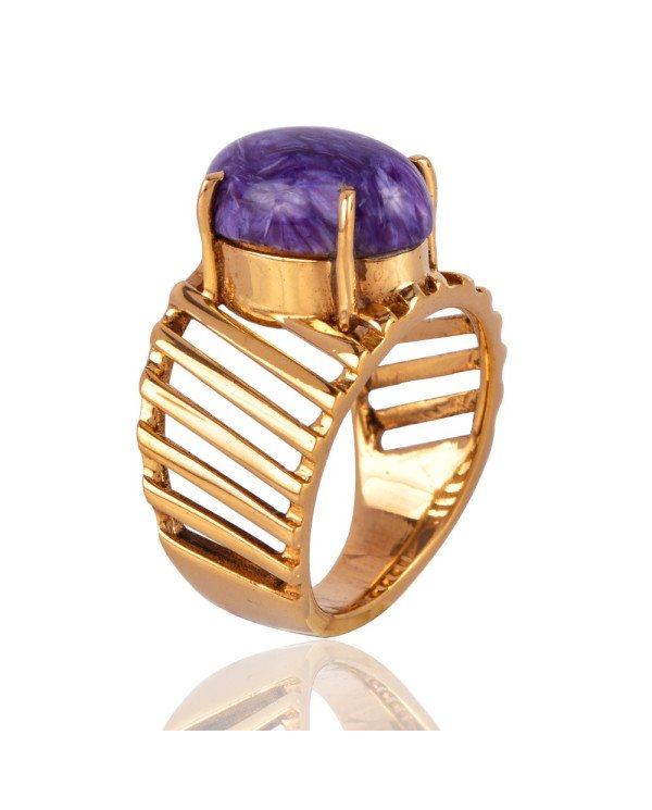 Charoite Gemstone Handmade Statement 18K Gold Vermeil Ring