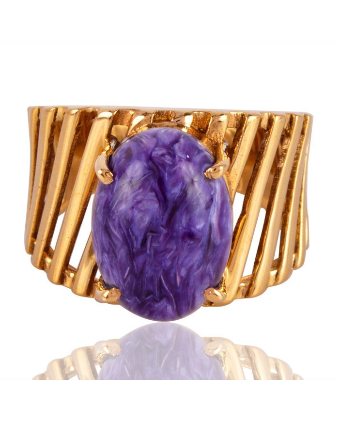 Charoite Gemstone Handmade Statement 18K Gold Vermeil Ring