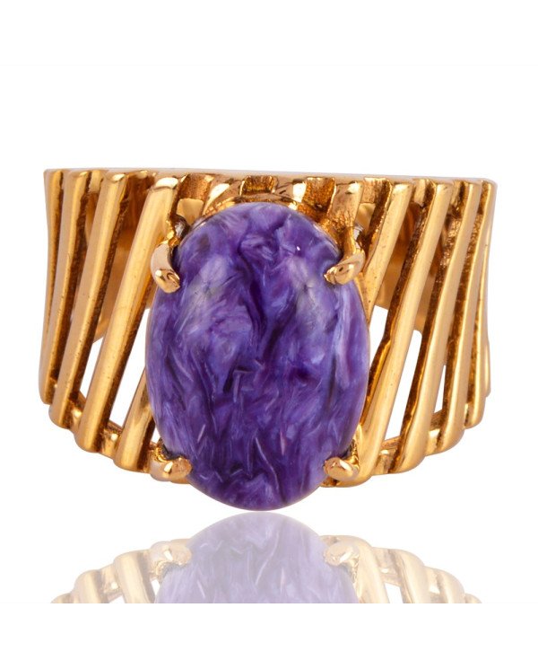 Charoite Gemstone Handmade Statement 18K Gold Vermeil Ring