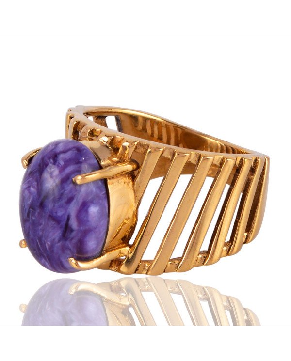 Charoite Gemstone Handmade Statement 18K Gold Vermeil Ring