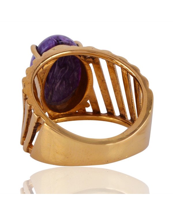 Charoite Gemstone Handmade Statement 18K Gold Vermeil Ring