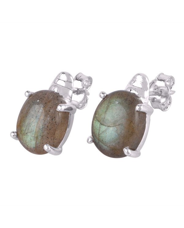 Labradorite Gemstone and Silver Stud Earring for Girl and Women