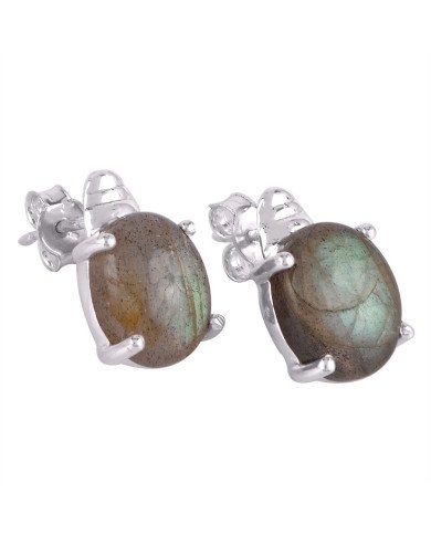 Labradorite Gemstone and Silver Stud Earring for Girl and Women