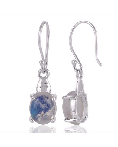 Rainbow Moonstone Gemstone Dangle Earring Sterling Silver