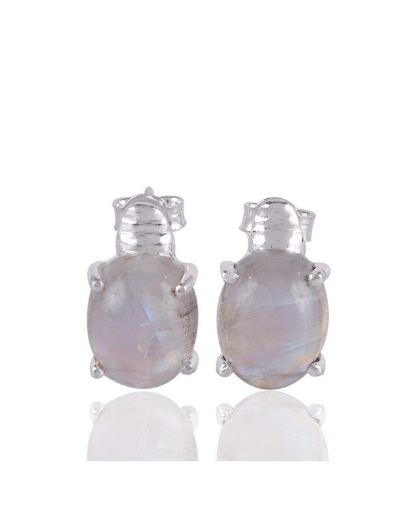 Rainbow Moonstone Gemstone Stud Earring Sterling Silver