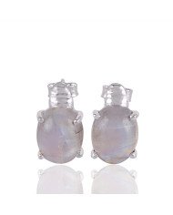 Rainbow Moonstone Gemstone Stud Earring Sterling Silver