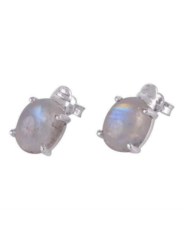 Rainbow Moonstone Gemstone Stud Earring Sterling Silver