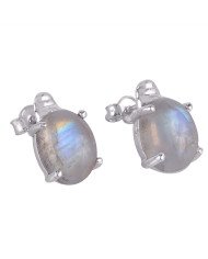 Rainbow Moonstone Gemstone Stud Earring Sterling Silver