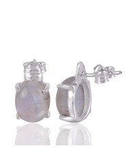Rainbow Moonstone Gemstone Stud Earring Sterling Silver
