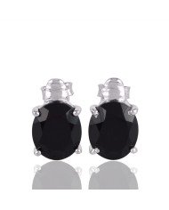 Black Onyx and 925 Silver Stud Earring for Womens and Girs