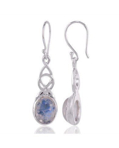 Rainbow Moonstone and 925 Silver Dangle Drop Earring White Stone Earring