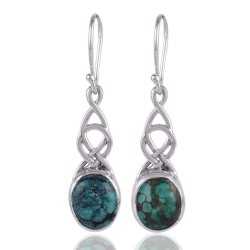 Tibetan Turquoise and 925 Silver Dangle Drop Earring Sky Color Stone Earring