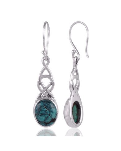 Tibetan Turquoise and 925 Silver Dangle Drop Earring Sky Color Stone Earring