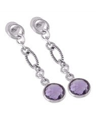 Sterling Silver Dangle Earring with Amethyst Gemstone
