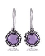 Amethyst and Twisted Wire Solid Silver Round Dangle Earring