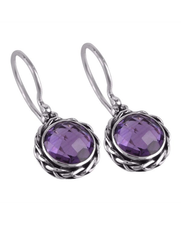 Amethyst and Twisted Wire Solid Silver Round Dangle Earring