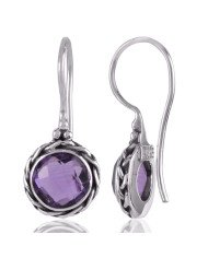 Amethyst and Twisted Wire Solid Silver Round Dangle Earring