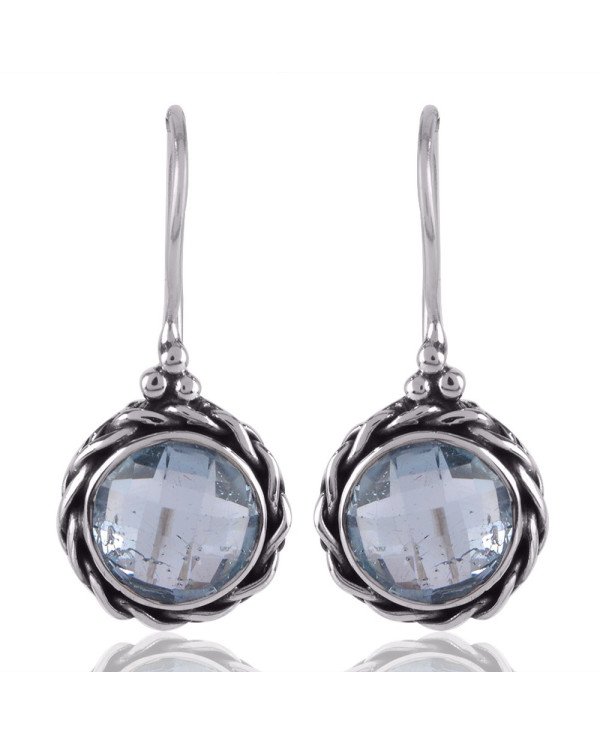 Blue Topaz and Twisted Wire Solid Silver Round Dangle Earring